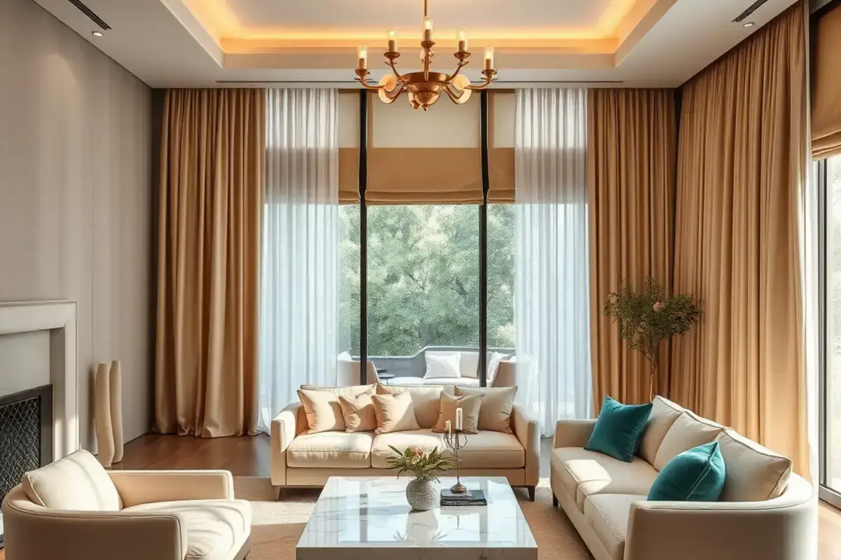 Luxury living room with elegant draperies