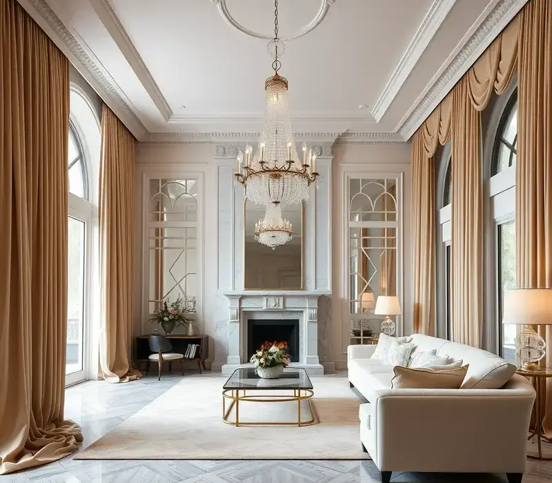 Luxury living room with custom draperies