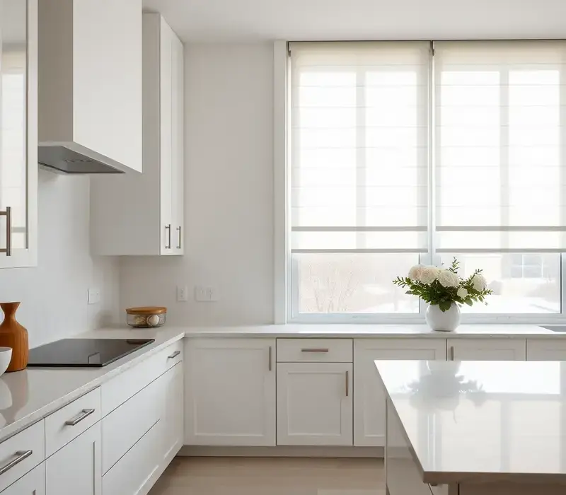 Modern kitchen with blinds