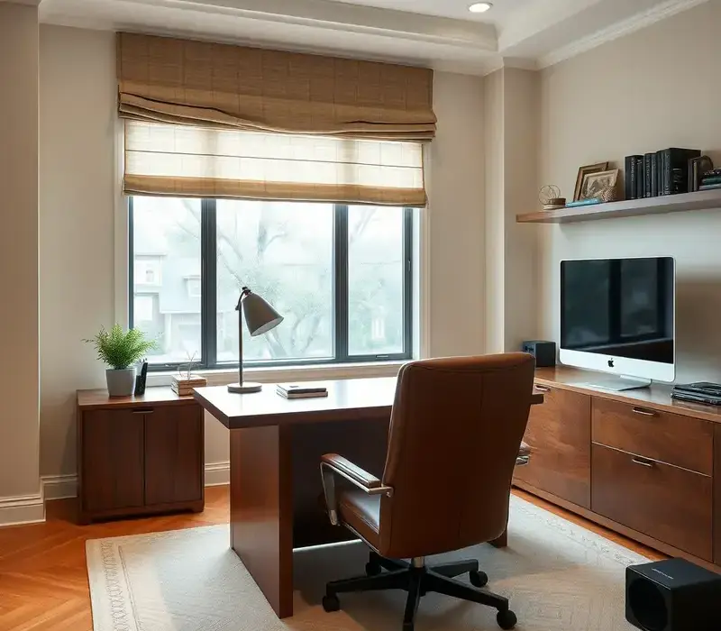 Home office with blinds